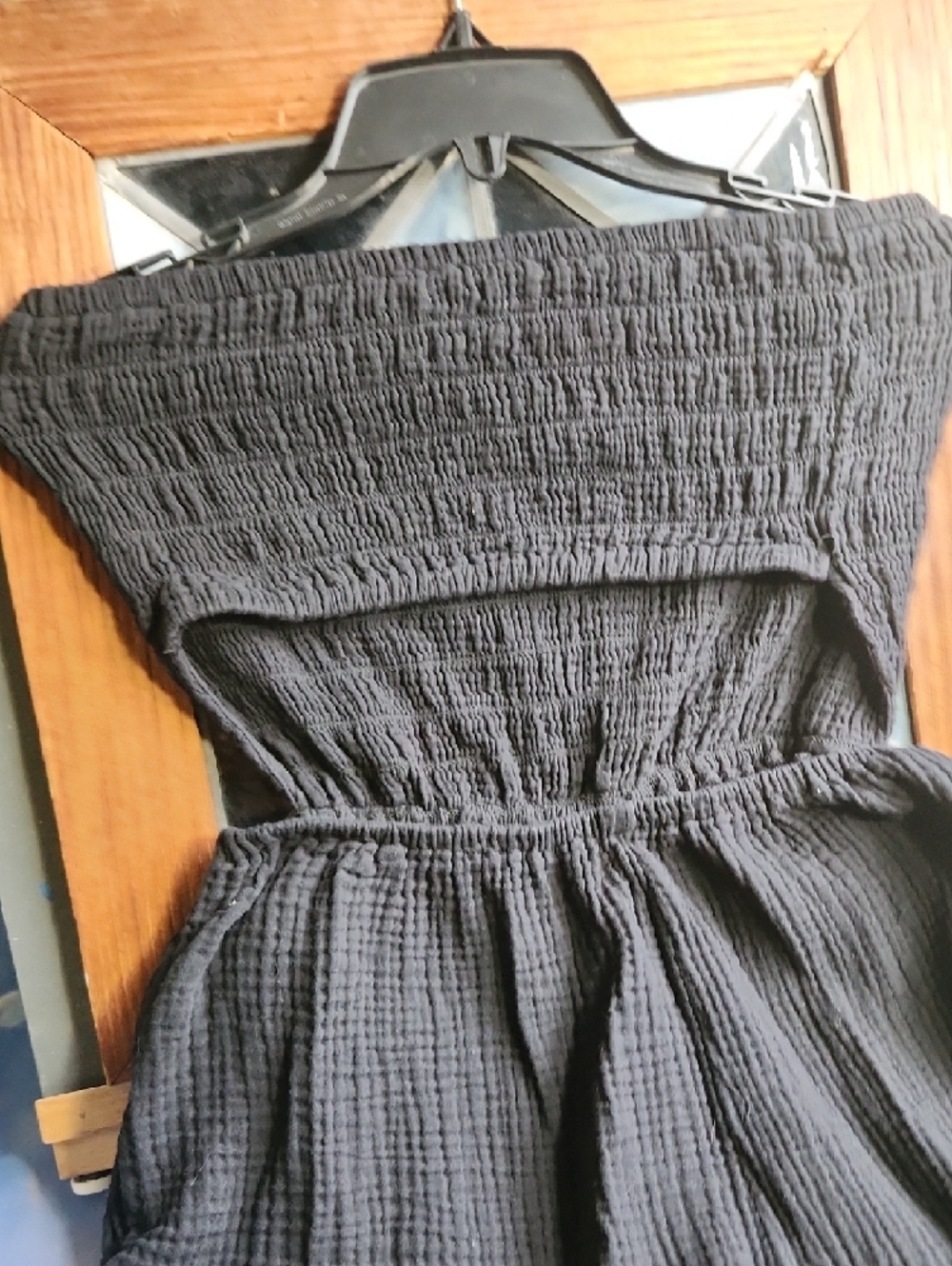 aerie Black Strapless Wide-Leg Smocked Jumpsuit With Opening In Back - Picture 7 of 9